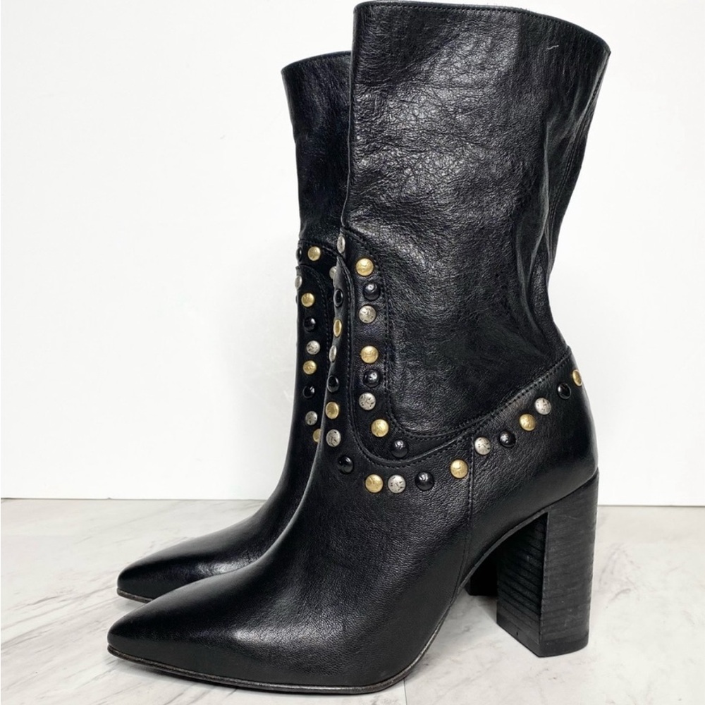 Free People Dakota Studded Black Leather Heeled Boot 7